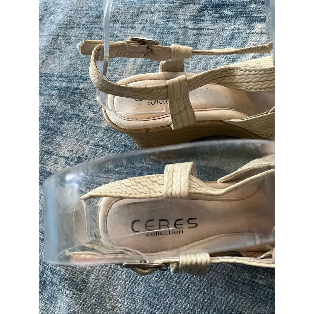Ceres Collection Beige Strappy Wedge Sandals Size Approx 7